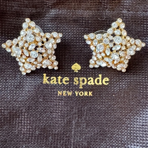 Pave Star Gold Pierced Earrings - Picture 2 of 6